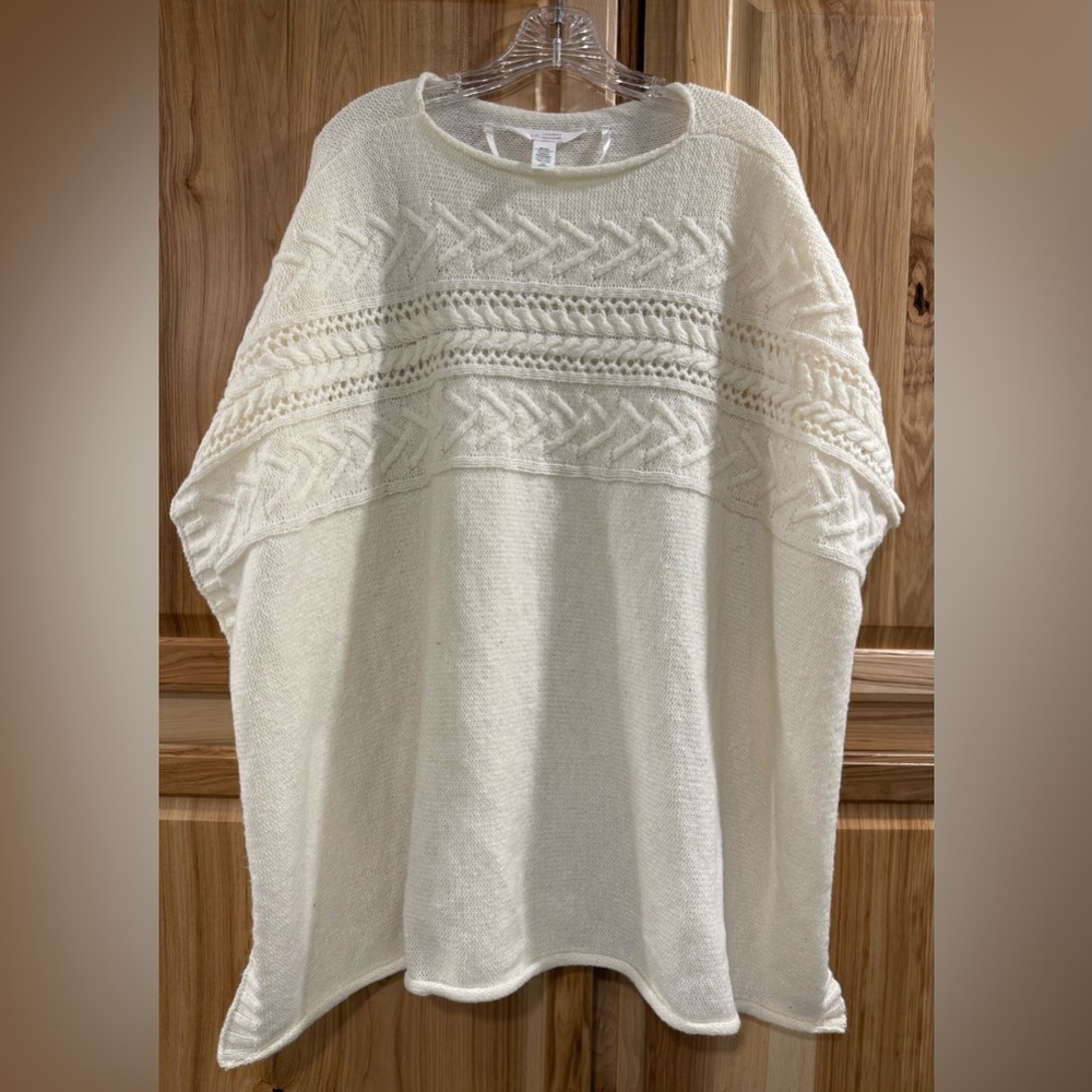 LC Lauren Conrad Ivory Textured Knit Cozy Cottagecore Poncho Sweater Top